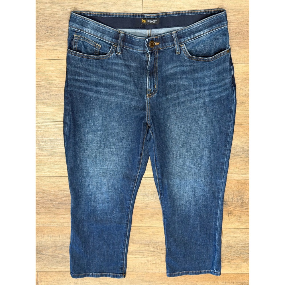 Lee Regular Fit Mid Rise Denim Capris Medium Wash Blue Cropped Jeans Womens